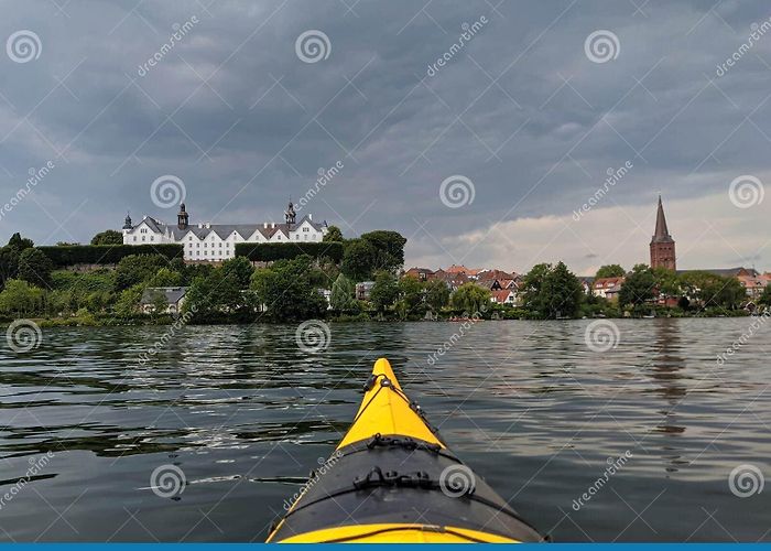 Great Ploen Lake Ploen, Germany, Yellow Kayak on Great Ploner Ploener Lake in ... photo