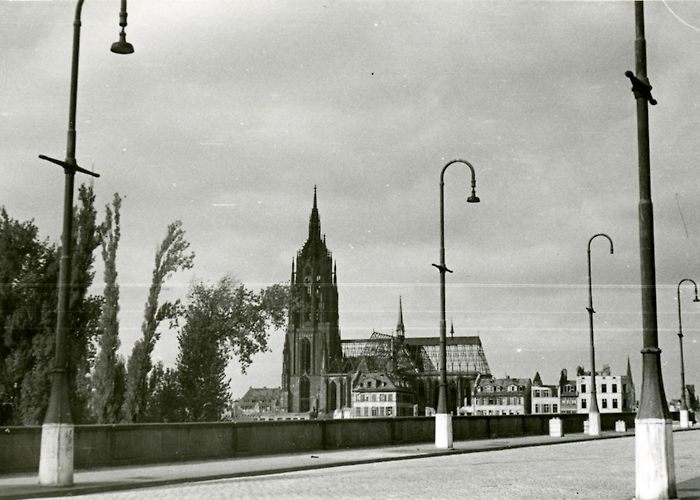 Cathedral Museum War damaged Saint Bartholomew's Cathedral in Frankfurt, Germany in ... photo