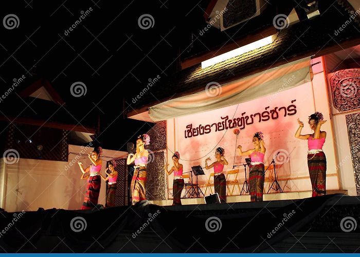 Walking Street Chiang Rai Traditional THAI Dance Greeting for Market Visitors on Walking ... photo