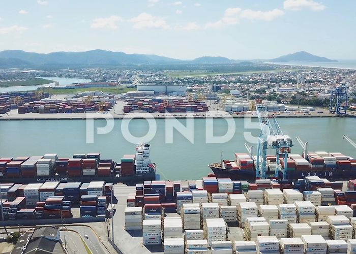 Harbor of Navegantes Aerial shot over Itajai Port in Southern... | Stock Video | Pond5 photo