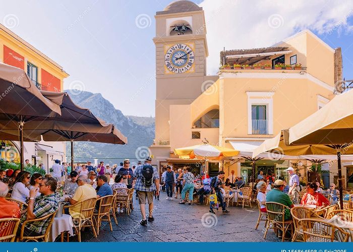 Piazzetta di Capri People at Square with Church in Old Town of Capri Editorial Stock ... photo
